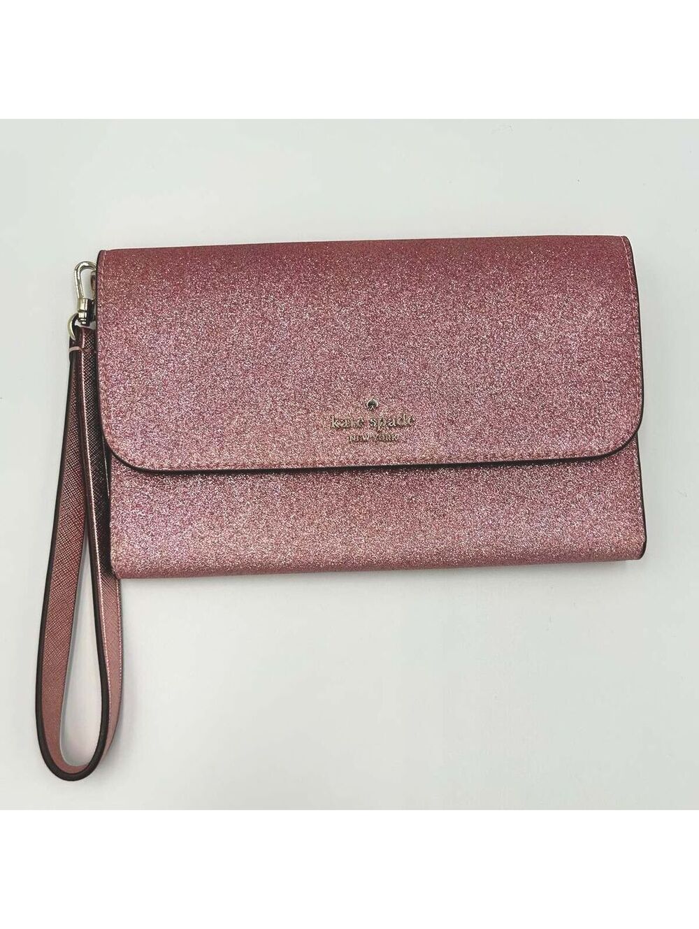 Kate Spade Rose Gold Pink Glitter Envelope Flap Wristlet